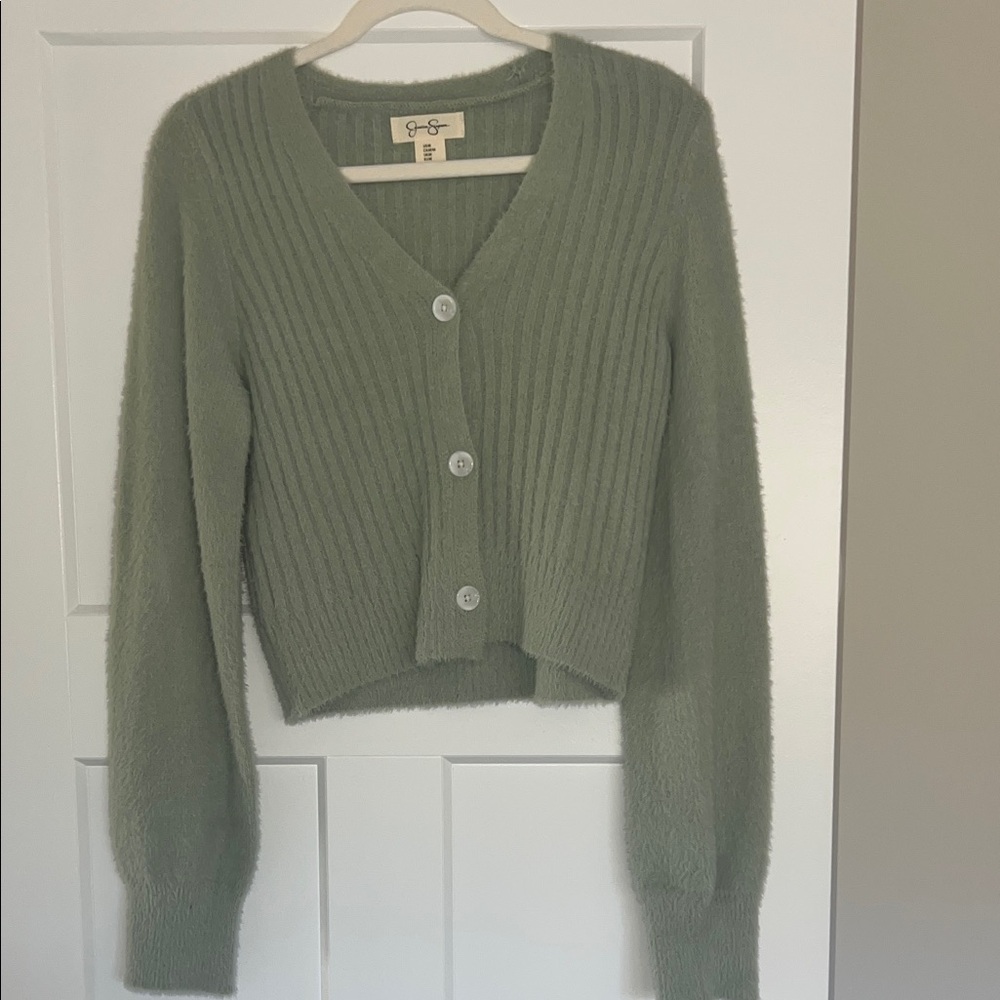 Light Green V-Neck Button-Up Women Sweater